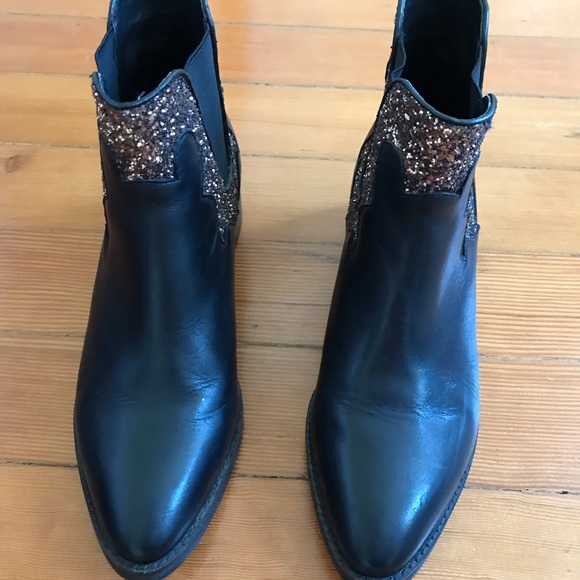 MIISTA glitter black leather ankle booties - Picture 3 of 8